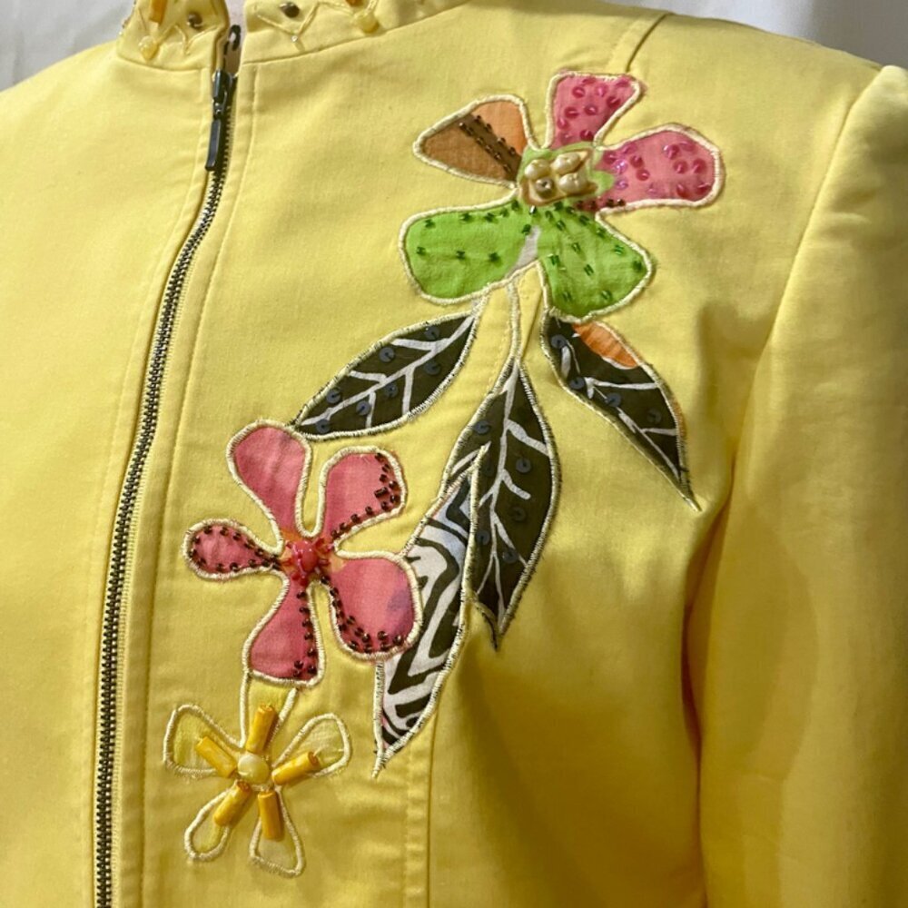 VINTAGE PATCHNGTON YELLOW EMBROIDERED ZIPPED BLAZER JACKET SIZE SMALL - Picture 8 of 11